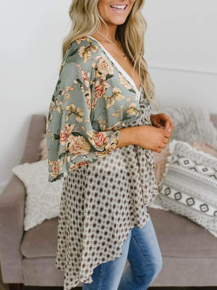 📢📢Großer Ausverkauf läuft!⏰🌸Damen-Kimonos mit Blumenmuster, Rüschenärmeln und Bindegürtel – luftige Boho-Cardigans im lockeren Schnitt