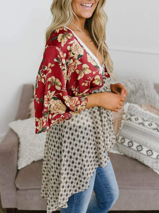📢📢Großer Ausverkauf läuft!⏰🌸Damen-Kimonos mit Blumenmuster, Rüschenärmeln und Bindegürtel – luftige Boho-Cardigans im lockeren Schnitt