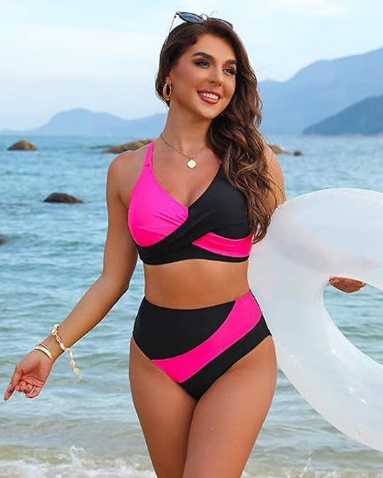 💥Last Day Special Sale 49% OFF👙Color-Block Crisscross Laced Back Bikini Set