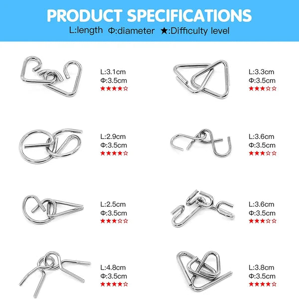 🧠🔠Metall-Puzzleringe (8 Teile) Blue Edition Gehirntraining🔗🔗