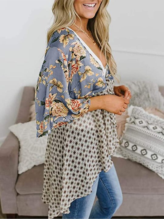 📢📢Großer Ausverkauf läuft!⏰🌸Damen-Kimonos mit Blumenmuster, Rüschenärmeln und Bindegürtel – luftige Boho-Cardigans im lockeren Schnitt