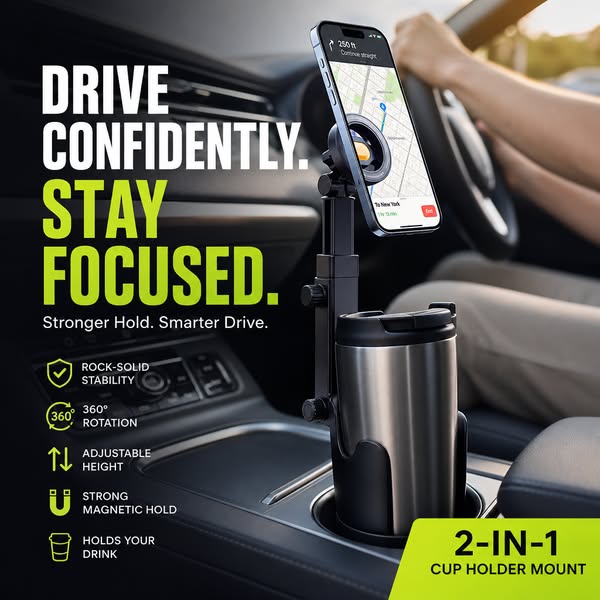 ⭐2026 New Arrival💥HOT SALE🥳🧲Car Cup Holder Phone Mount – 360° Adjustable, Strong N52 Magnet, One-Hand Operation, Fits All Phones, Stable Magnetic &amp; Clamp Models for Safe Driving