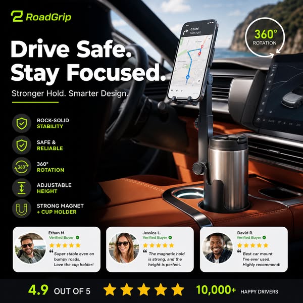 ⭐2026 New Arrival💥HOT SALE🥳🧲Car Cup Holder Phone Mount – 360° Adjustable, Strong N52 Magnet, One-Hand Operation, Fits All Phones, Stable Magnetic &amp; Clamp Models for Safe Driving