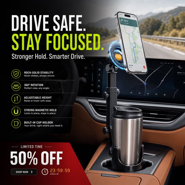 ⭐2026 New Arrival💥HOT SALE🥳🧲Car Cup Holder Phone Mount – 360° Adjustable, Strong N52 Magnet, One-Hand Operation, Fits All Phones, Stable Magnetic &amp; Clamp Models for Safe Driving
