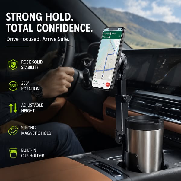 ⭐2026 New Arrival💥HOT SALE🥳🧲Car Cup Holder Phone Mount – 360° Adjustable, Strong N52 Magnet, One-Hand Operation, Fits All Phones, Stable Magnetic &amp; Clamp Models for Safe Driving