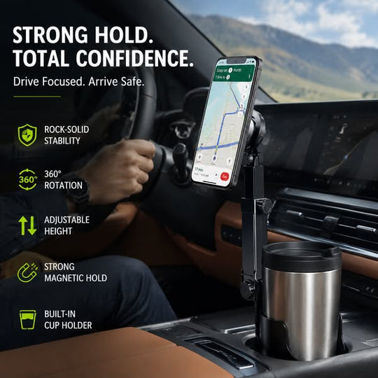 ⭐2026 New Arrival💥HOT SALE🥳🧲Car Cup Holder Phone Mount – 360° Adjustable, Strong N52 Magnet, One-Hand Operation, Fits All Phones, Stable Magnetic &amp; Clamp Models for Safe Driving