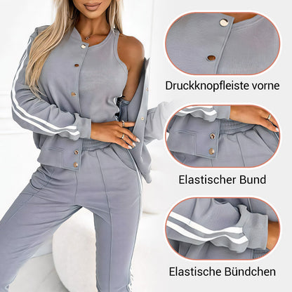 Dreiteiliges Set aus Baseballjacke und -hose für Damen