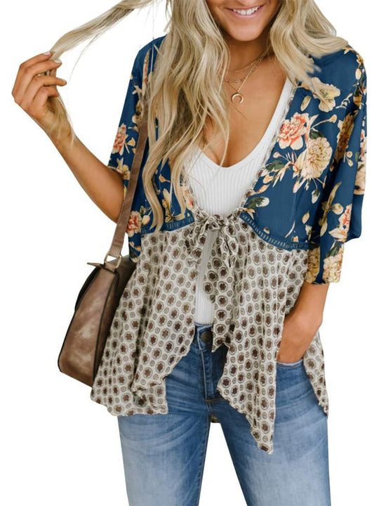 📢📢Großer Ausverkauf läuft!⏰🌸Damen-Kimonos mit Blumenmuster, Rüschenärmeln und Bindegürtel – luftige Boho-Cardigans im lockeren Schnitt