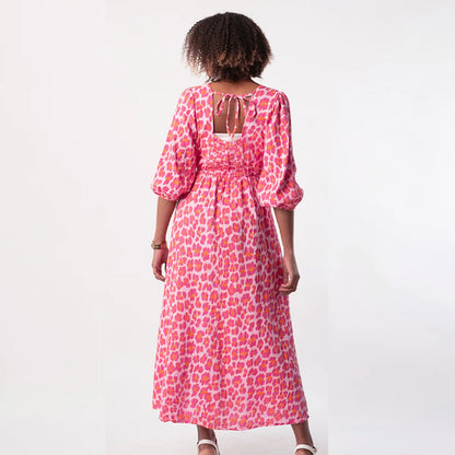 Lässiges Kleid mit V-Ausschnitt und Blumenmuster