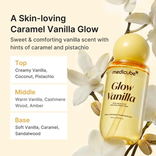[NEW] [medicube] Vanilla Hair Body Fragrance Mist | Glow Vanilla | 24 Hours Odor Control, Deep Hydration, Body Brightening Care &amp; Boosting Hair Radiance | Vanilla, Pistachio &amp; Caramel Scent | Hair &amp; Body Care with Kojic Acid | Korean Skincare, K-Beauty
