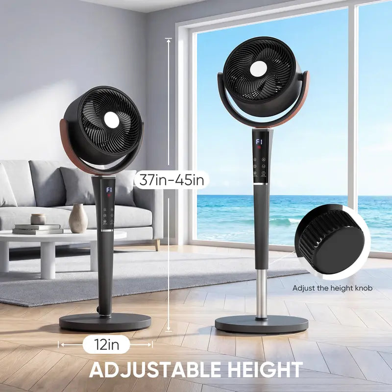 🔥50% OFF❄️Bedroom Pedestal Fan, Quiet 20dB DC Air Circulator, 15 Speeds 5 Modes, 120° Oscillation, 12H Timer, 1050CFM Airflow, 37-45" Adjustable Height, LED Light, Standing Fan with Remote