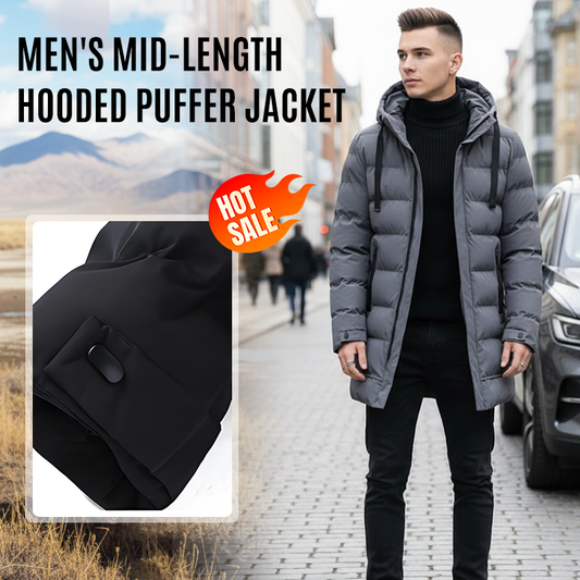 🔈🔈Nützliche Winterprodukte – 50 % reduziert❄️ Herren-Daunenjacke in mittlerer Länge mit Kapuze