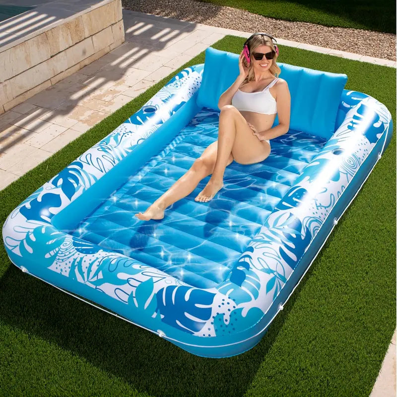 Sloosh-L/XL Inflatable Tanning Pool Lounge Float With Cup Holder, 70“X46”/85″ x 57″ Extra Large Pool Floats Adult with Pillow, 4 in 1 Suntan Tub Raft Floatie, Sunbathing Bed Lounge for Water Blow Up Kids Ball Pit Party Gifts, inflatable Sofa Swimming Pool