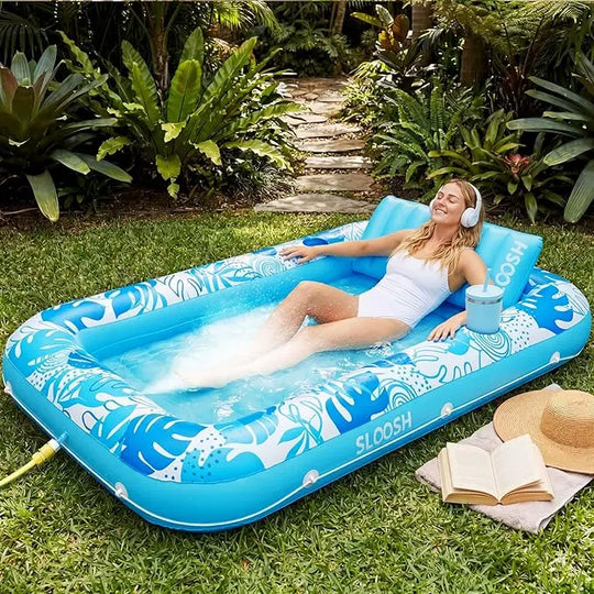 Sloosh-L/XL Inflatable Tanning Pool Lounge Float With Cup Holder, 70“X46”/85″ x 57″ Extra Large Pool Floats Adult with Pillow, 4 in 1 Suntan Tub Raft Floatie, Sunbathing Bed Lounge for Water Blow Up Kids Ball Pit Party Gifts, inflatable Sofa Swimming Pool
