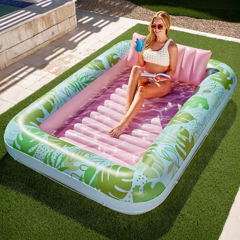 Sloosh-L/XL Inflatable Tanning Pool Lounge Float With Cup Holder, 70“X46”/85″ x 57″ Extra Large Pool Floats Adult with Pillow, 4 in 1 Suntan Tub Raft Floatie, Sunbathing Bed Lounge for Water Blow Up Kids Ball Pit Party Gifts, inflatable Sofa Swimming Pool