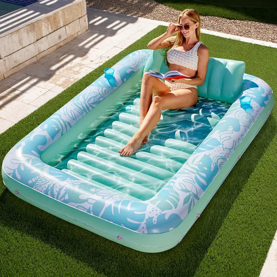 Sloosh-L/XL Inflatable Tanning Pool Lounge Float With Cup Holder, 70“X46”/85″ x 57″ Extra Large Pool Floats Adult with Pillow, 4 in 1 Suntan Tub Raft Floatie, Sunbathing Bed Lounge for Water Blow Up Kids Ball Pit Party Gifts, inflatable Sofa Swimming Pool