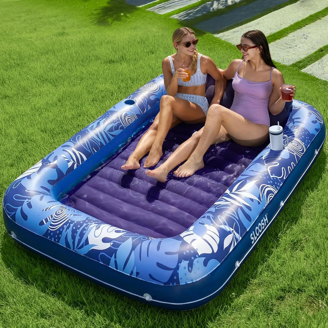 Sloosh-L/XL Inflatable Tanning Pool Lounge Float With Cup Holder, 70“X46”/85″ x 57″ Extra Large Pool Floats Adult with Pillow, 4 in 1 Suntan Tub Raft Floatie, Sunbathing Bed Lounge for Water Blow Up Kids Ball Pit Party Gifts, inflatable Sofa Swimming Pool