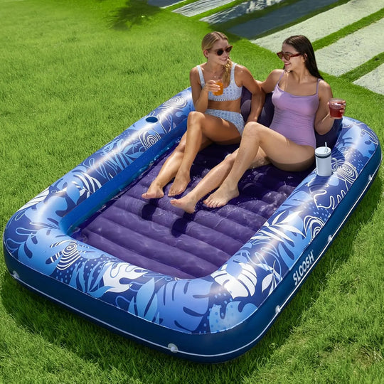Sloosh-L/XL Inflatable Tanning Pool Lounge Float With Cup Holder, 70“X46”/85″ x 57″ Extra Large Pool Floats Adult with Pillow, 4 in 1 Suntan Tub Raft Floatie, Sunbathing Bed Lounge for Water Blow Up Kids Ball Pit Party Gifts, inflatable Sofa Swimming Pool
