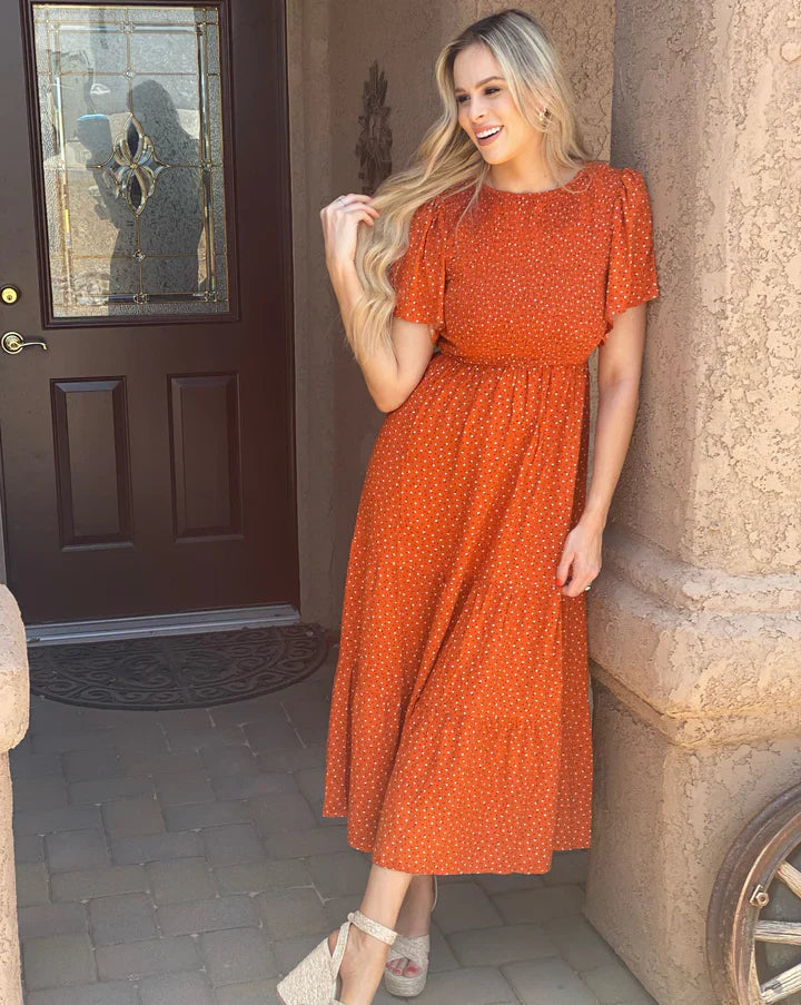 🌷LAST DAY SALE 50% OFF!!💥2026 Summer Casual Floral Print Short Flutter Sleeve Crew Neck Smocked High Waist Flowy Maxi Dress
