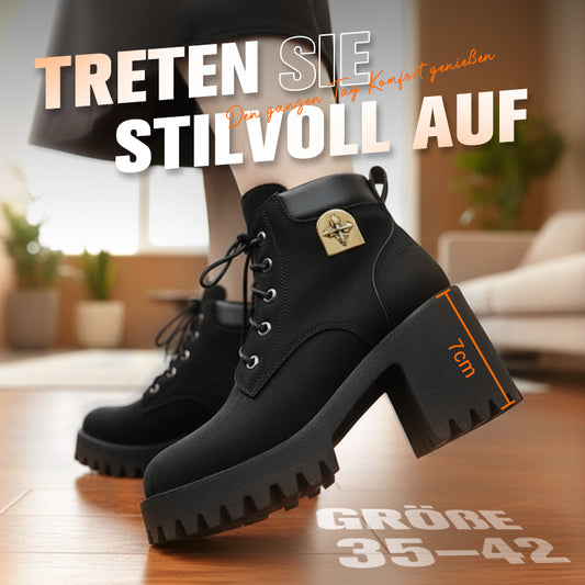 🔥【35-42】 👢✨2025 Neuheit für diesen Herbst: Stiefeletten mit dicken Absätzen und Keilabsätzen – Retro-Modell mit Schnürsenkeln für Damen