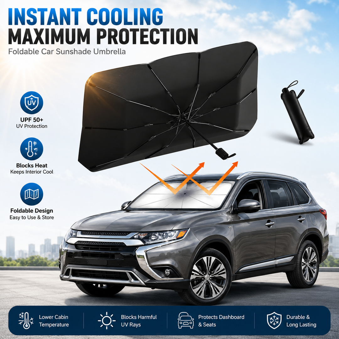 ☀️Car Sunshade – Effective Heat Insulation, UV Block &amp; Easy Foldable Auto Windshield Protector