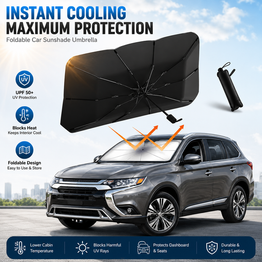 ☀️Car Sunshade – Effective Heat Insulation, UV Block &amp; Easy Foldable Auto Windshield Protector