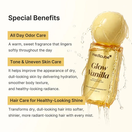 [NEW] [medicube] Vanilla Hair Body Fragrance Mist | Glow Vanilla | 24 Hours Odor Control, Deep Hydration, Body Brightening Care &amp; Boosting Hair Radiance | Vanilla, Pistachio &amp; Caramel Scent | Hair &amp; Body Care with Kojic Acid | Korean Skincare, K-Beauty