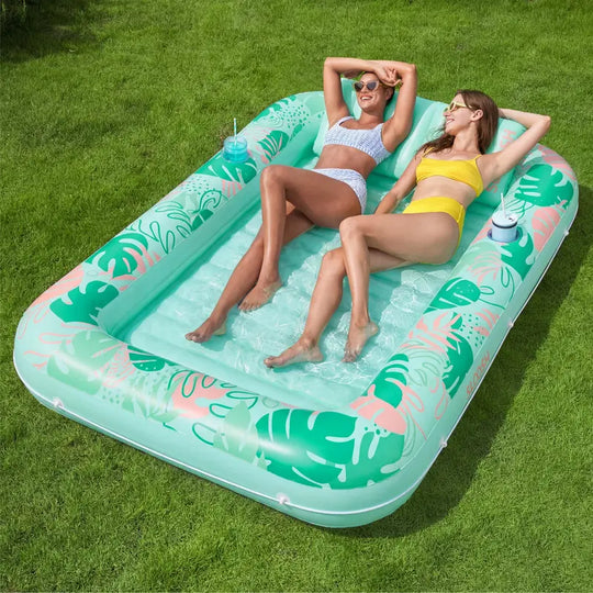 Sloosh-L/XL Inflatable Tanning Pool Lounge Float With Cup Holder, 70“X46”/85″ x 57″ Extra Large Pool Floats Adult with Pillow, 4 in 1 Suntan Tub Raft Floatie, Sunbathing Bed Lounge for Water Blow Up Kids Ball Pit Party Gifts, inflatable Sofa Swimming Pool