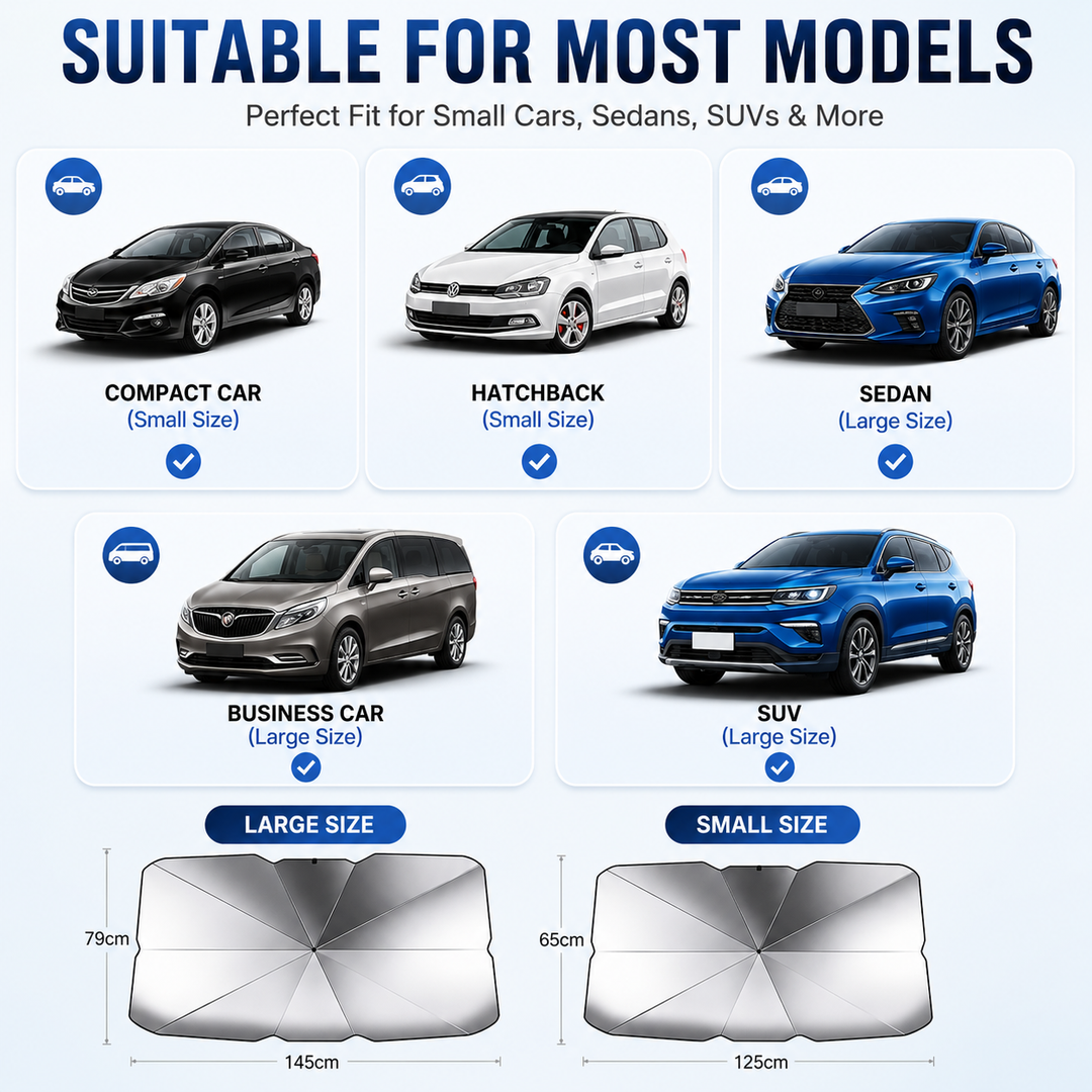☀️Car Sunshade – Effective Heat Insulation, UV Block &amp; Easy Foldable Auto Windshield Protector