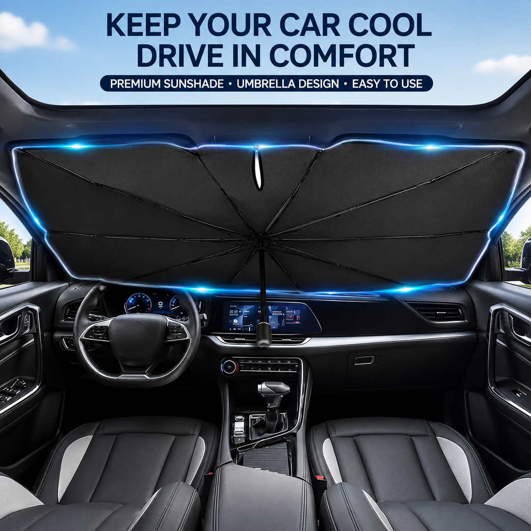 ☀️Car Sunshade – Effective Heat Insulation, UV Block &amp; Easy Foldable Auto Windshield Protector