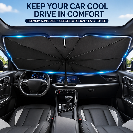 ☀️Car Sunshade – Effective Heat Insulation, UV Block &amp; Easy Foldable Auto Windshield Protector