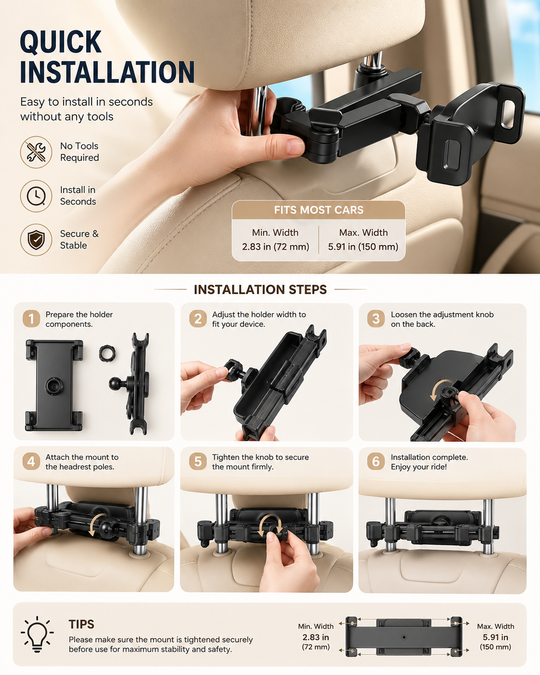 Telescopic Car Headrest Holder for Phones &amp; Tablets