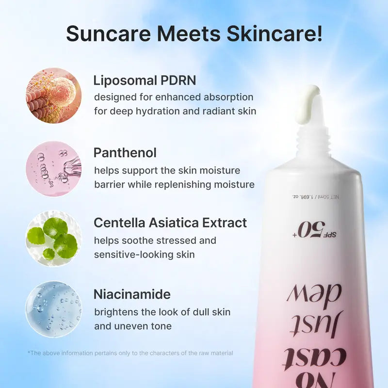 [NEW] No Cast Just Dew PDRN Hydrating UV Sun Serum | Daily Lightweight Sunscreen SPF 50 | PDRN, Panthenol, Centella| Gentle Moisturizing Suncare For Daily Use for All Skin Types (50ml)