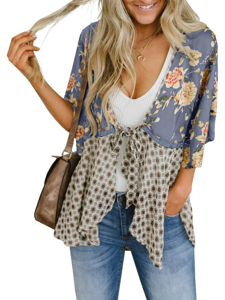 📢📢Großer Ausverkauf läuft!⏰🌸Damen-Kimonos mit Blumenmuster, Rüschenärmeln und Bindegürtel – luftige Boho-Cardigans im lockeren Schnitt