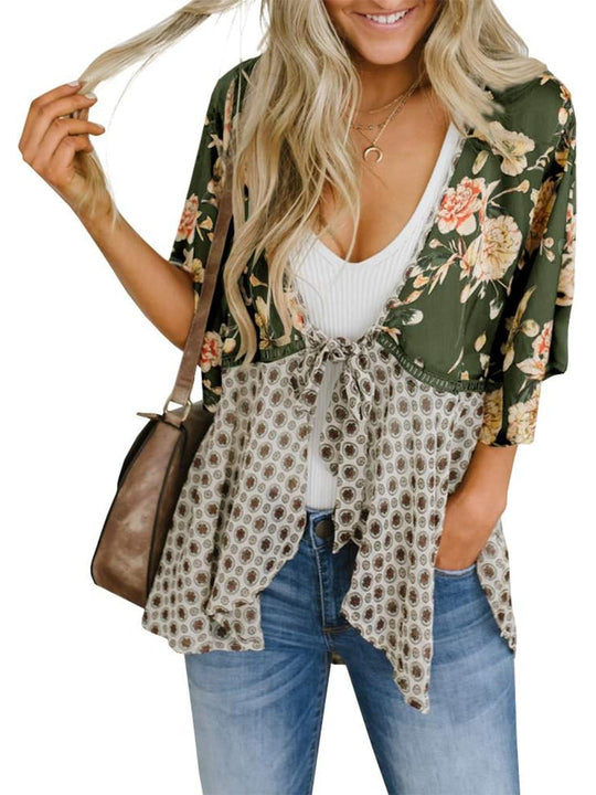 📢📢Großer Ausverkauf läuft!⏰🌸Damen-Kimonos mit Blumenmuster, Rüschenärmeln und Bindegürtel – luftige Boho-Cardigans im lockeren Schnitt