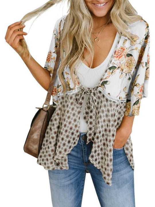 📢📢Großer Ausverkauf läuft!⏰🌸Damen-Kimonos mit Blumenmuster, Rüschenärmeln und Bindegürtel – luftige Boho-Cardigans im lockeren Schnitt
