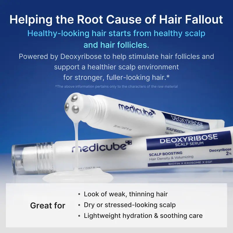Deoxyribose Scalp Serum | For Fuller-Looking Hair &amp; Scalp Strengthening Roll-On Serum | Deoxyribose, Rosemary, EGF, Caffeine for Fine, Thin Hair | Korean Hair Care, K-Beauty