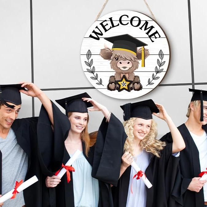 🐇 Osterverkauf: 50 % Rabatt!!💥 Highland Cow-Schild Austauschbares Willkommensschild mit Magneten Abnehmbare Hüte Niedliche Rinder zum Aufhängen