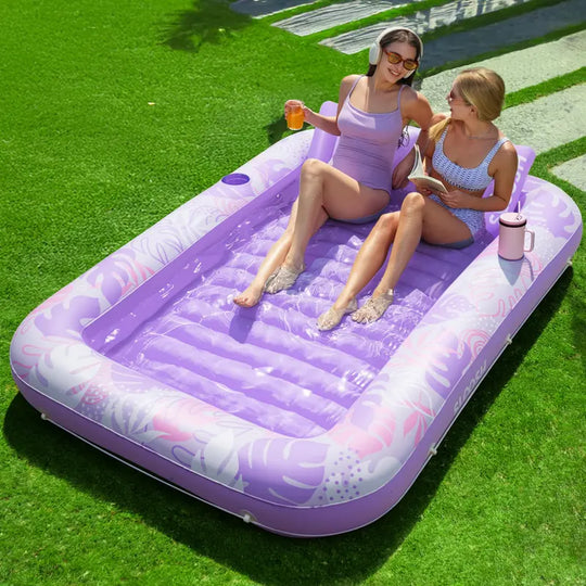 Sloosh-L/XL Inflatable Tanning Pool Lounge Float With Cup Holder, 70“X46”/85″ x 57″ Extra Large Pool Floats Adult with Pillow, 4 in 1 Suntan Tub Raft Floatie, Sunbathing Bed Lounge for Water Blow Up Kids Ball Pit Party Gifts, inflatable Sofa Swimming Pool