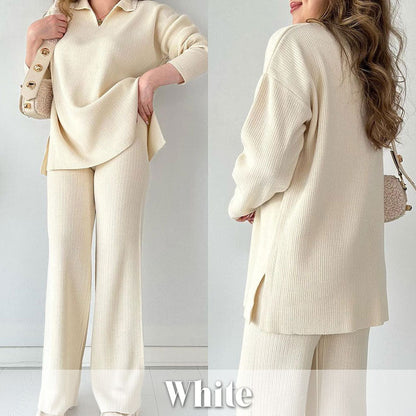 🎁🧥Zweiteiliges Set mit V-Ausschnitt und Schlitz aus Strick