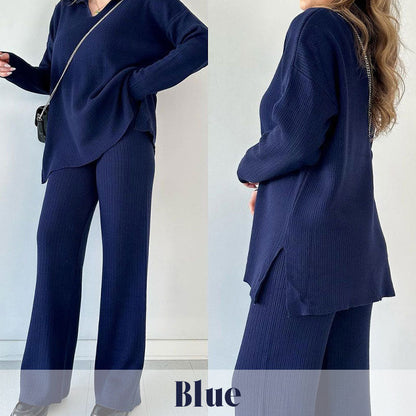 🎁🧥Zweiteiliges Set mit V-Ausschnitt und Schlitz aus Strick