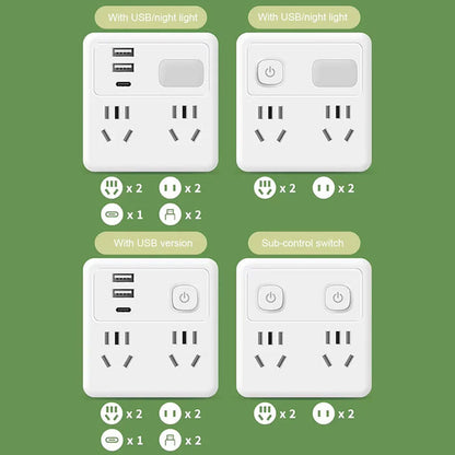 2 Pack Multi-Function Socket Converter with Night Light