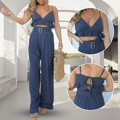 2-teiliges Set aus Oberteil mit Spaghettiträgern und Hose mit weitem Bein