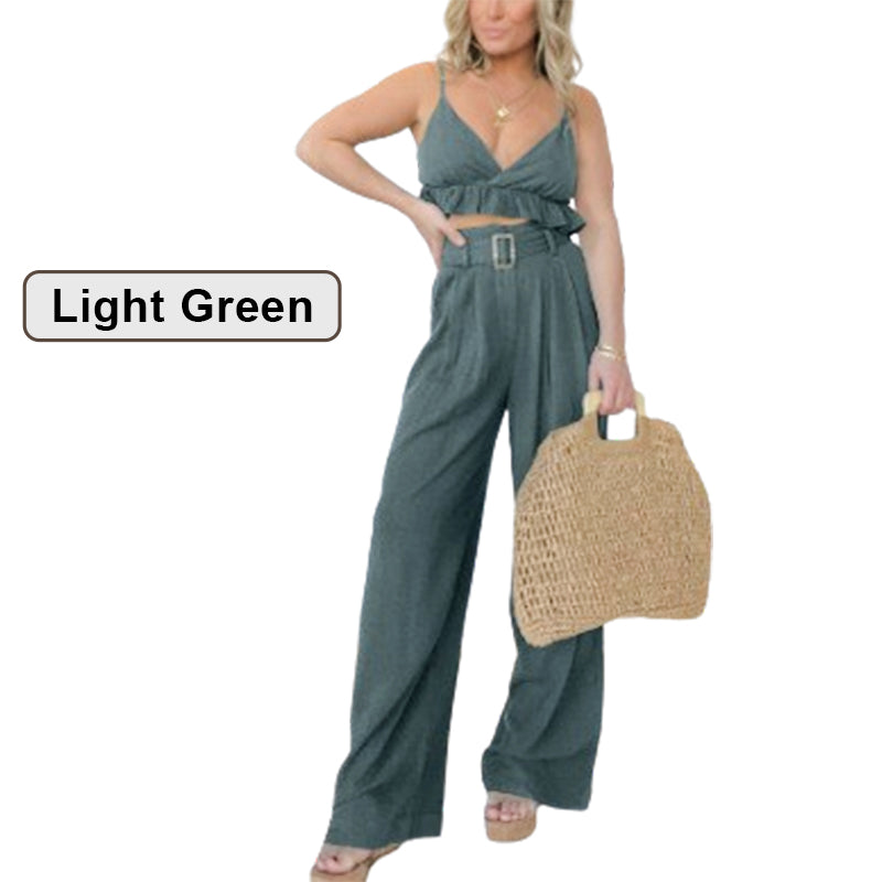 2-teiliges Set aus Oberteil mit Spaghettiträgern und Hose mit weitem Bein