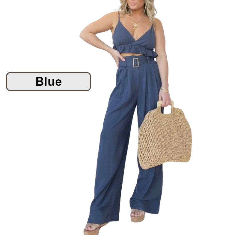 2-teiliges Set aus Oberteil mit Spaghettiträgern und Hose mit weitem Bein