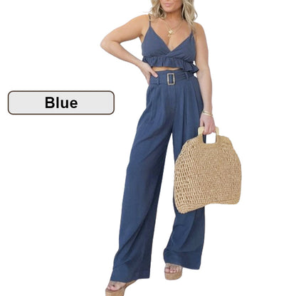 2-teiliges Set aus Oberteil mit Spaghettiträgern und Hose mit weitem Bein