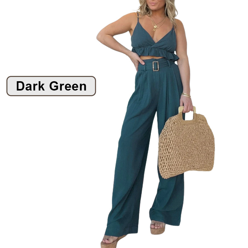 2-teiliges Set aus Oberteil mit Spaghettiträgern und Hose mit weitem Bein