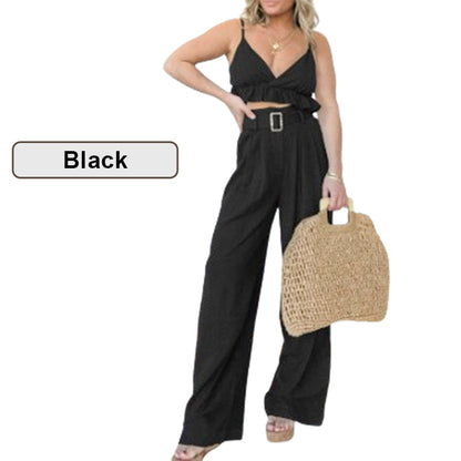 2-teiliges Set aus Oberteil mit Spaghettiträgern und Hose mit weitem Bein