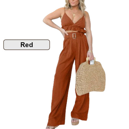 2-teiliges Set aus Oberteil mit Spaghettiträgern und Hose mit weitem Bein