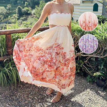 🌸Neuer Sommer-Schnäppchenverkauf 2024💕Blumiges Spaghettiträgerkleid mit Taillenausschnitt